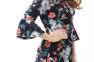 Women's Floral Print V-Neck A Line Mini Dress - Apperloth