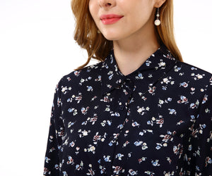 Women's Vintage Floral Print Button Front Chiffon Dresses - Apperloth