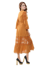 Women's Sexy V Neck Lace Stitching Empire Waist Long Dresses - Apperloth