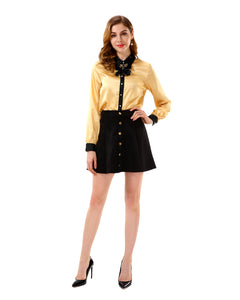 Women’s Bow Tie Neck Button Down Chiffon T Shirt - Apperloth