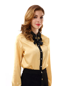 Women’s Bow Tie Neck Button Down Chiffon T Shirt - Apperloth
