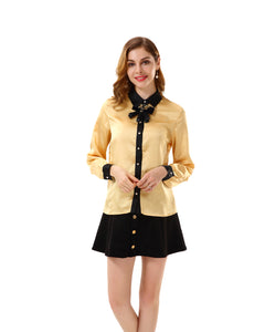 Women’s Bow Tie Neck Button Down Chiffon T Shirt - Apperloth