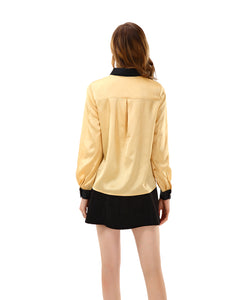 Women’s Bow Tie Neck Button Down Chiffon T Shirt - Apperloth