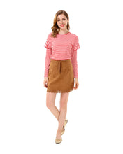 Women’s Solid Faux Suede Lace Up Tassel Tie A-Line Short Skirt - Apperloth