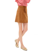 Women’s Solid Faux Suede Lace Up Tassel Tie A-Line Short Skirt - Apperloth