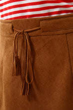 Women’s Solid Faux Suede Lace Up Tassel Tie A-Line Short Skirt - Apperloth