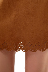 Women’s Solid Faux Suede Lace Up Tassel Tie A-Line Short Skirt - Apperloth