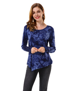 Women’s Tie-Dye Handkerchief Hem Blouses Tops - Apperloth