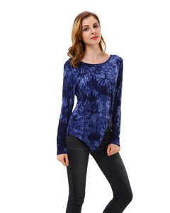 Women’s Tie-Dye Handkerchief Hem Blouses Tops - Apperloth
