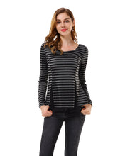 Women's Striped Color Block Criss Cross Back Peplum Top - Apperloth