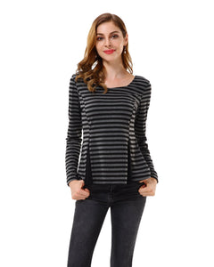 Women's Striped Color Block Criss Cross Back Peplum Top - Apperloth