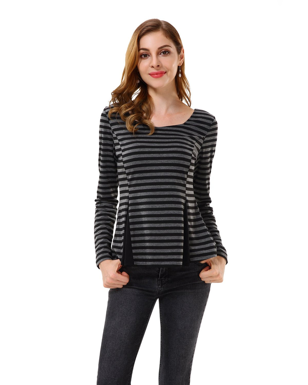 Women's Striped Color Block Criss Cross Back Peplum Top - Apperloth