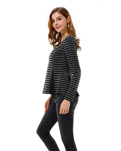Women's Striped Color Block Criss Cross Back Peplum Top - Apperloth