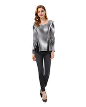 Women's Striped Color Block Criss Cross Back Peplum Top - Apperloth