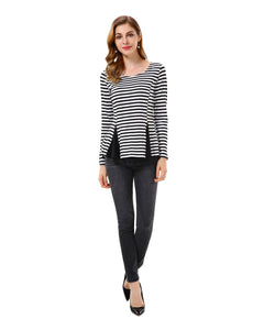 Women's Striped Color Block Criss Cross Back Peplum Top - Apperloth
