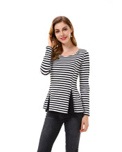 Women's Striped Color Block Criss Cross Back Peplum Top - Apperloth