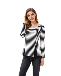 Women's Striped Color Block Criss Cross Back Peplum Top - Apperloth