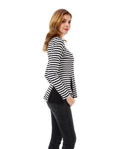 Women's Striped Color Block Criss Cross Back Peplum Top - Apperloth