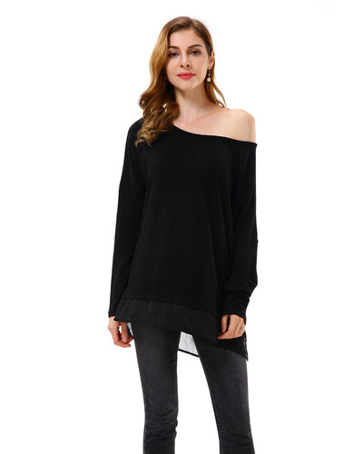 Women’s Solid Sheer Hem Split Sides Loose Tunic Top - Apperloth