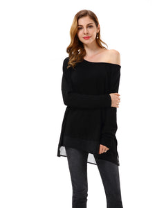 Women’s Solid Sheer Hem Split Sides Loose Tunic Top - Apperloth