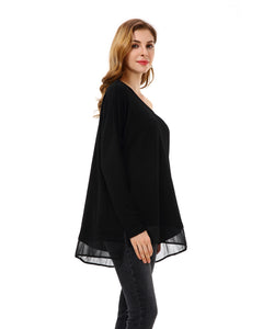Women’s Solid Sheer Hem Split Sides Loose Tunic Top - Apperloth