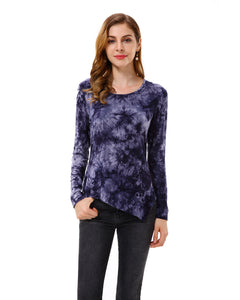 Women’s Tie-Dye Handkerchief Hem Blouses Tops - Apperloth