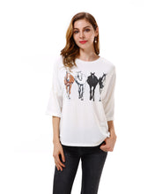 Women’s Horse Print Loose T Shirt Top Blouse - Apperloth