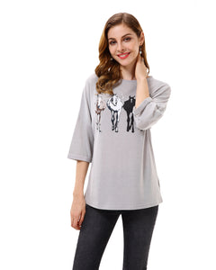 Women’s Horse Print Loose T Shirt Top Blouse - Apperloth