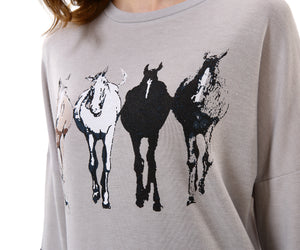 Women’s Horse Print Loose T Shirt Top Blouse - Apperloth