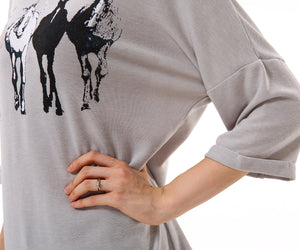 Women’s Horse Print Loose T Shirt Top Blouse - Apperloth