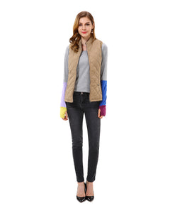 Women's Stand Collar Quilted Lightly Padded Zip Up Vest - Apperloth