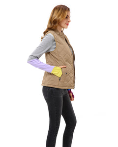 Women's Stand Collar Quilted Lightly Padded Zip Up Vest - Apperloth