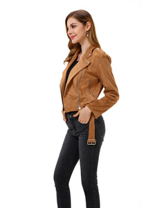 Women’s Slim Faux Leather Blazer Jacket - Apperloth