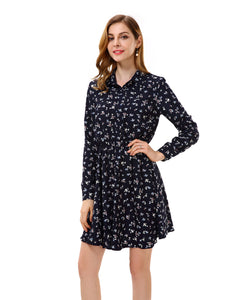 Women's Vintage Floral Print Button Front Chiffon Dresses - Apperloth