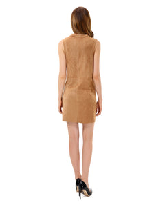 Women’s Faux Suede Halter Skater A Line Dress - Apperloth