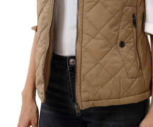 Women's Stand Collar Quilted Lightly Padded Zip Up Vest - Apperloth