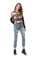 Women's Floral Tiger Print Loose Raglan T-Shirt Tops - Apperloth