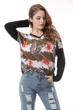 Women's Floral Tiger Print Loose Raglan T-Shirt Tops - Apperloth