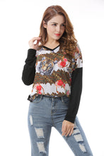 Women's Floral Tiger Print Loose Raglan T-Shirt Tops - Apperloth