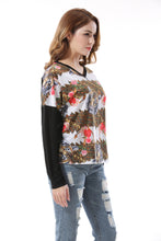 Women's Floral Tiger Print Loose Raglan T-Shirt Tops - Apperloth