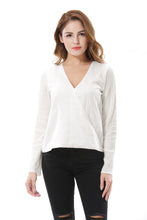 Women's V Neck White Wrap Top Shirt Blouse - Apperloth