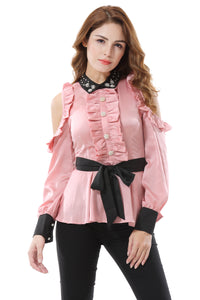 Women's Chiffon Bow Tie Neck Ruched Chiffon T Shirt - Apperloth