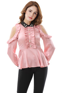 Women's Chiffon Bow Tie Neck Ruched Chiffon T Shirt - Apperloth