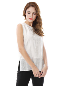 Women's Double-Layer Embroidered Side Slit Tank Top - Apperloth