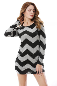 Women's Chevron Pattern Knitted Slim Top Mini Dress - Apperloth