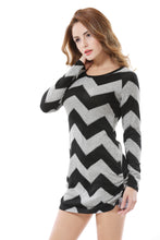 Women's Chevron Pattern Knitted Slim Top Mini Dress - Apperloth