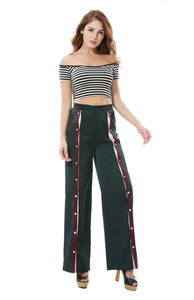 Women's Front Stripe High Split Pants Wide Leg Trouser - Apperloth