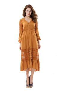 Women's Sexy V Neck Lace Stitching Empire Waist Long Dresses - Apperloth