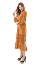 Women's Sexy V Neck Lace Stitching Empire Waist Long Dresses - Apperloth