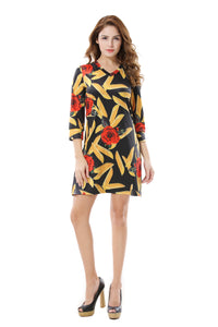 Women's V-Neck Floral Print Mini A Line Dresses - Apperloth